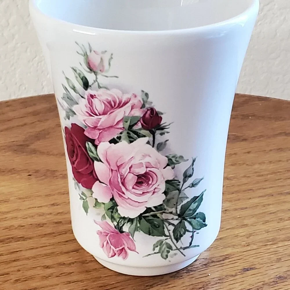 Vintage Bath Crowne Oaks Designs Rose Floral Porcelain Tumbler Toothpaste Holder